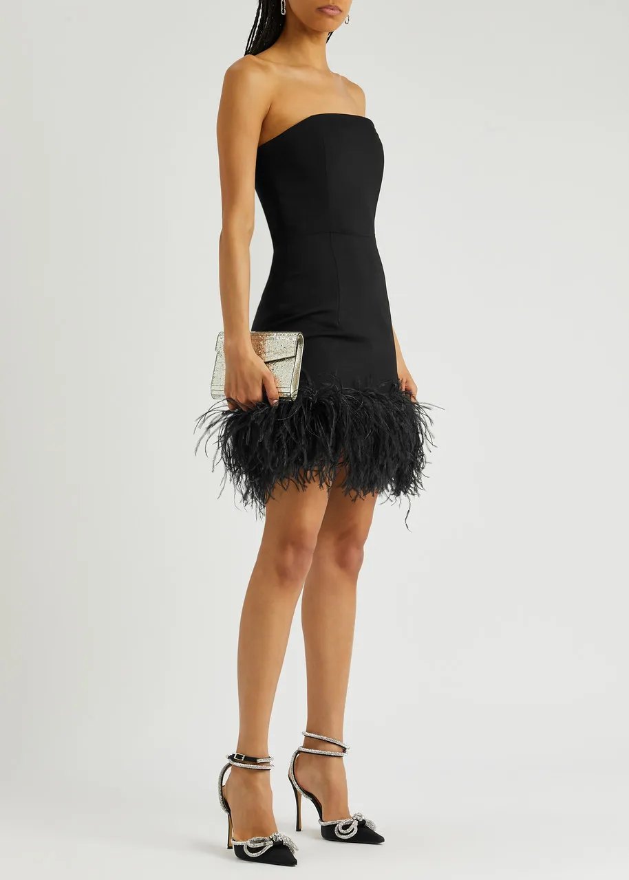 16 ARLINGTON Minelli feather-trimmed mini dress -                         -                     -                