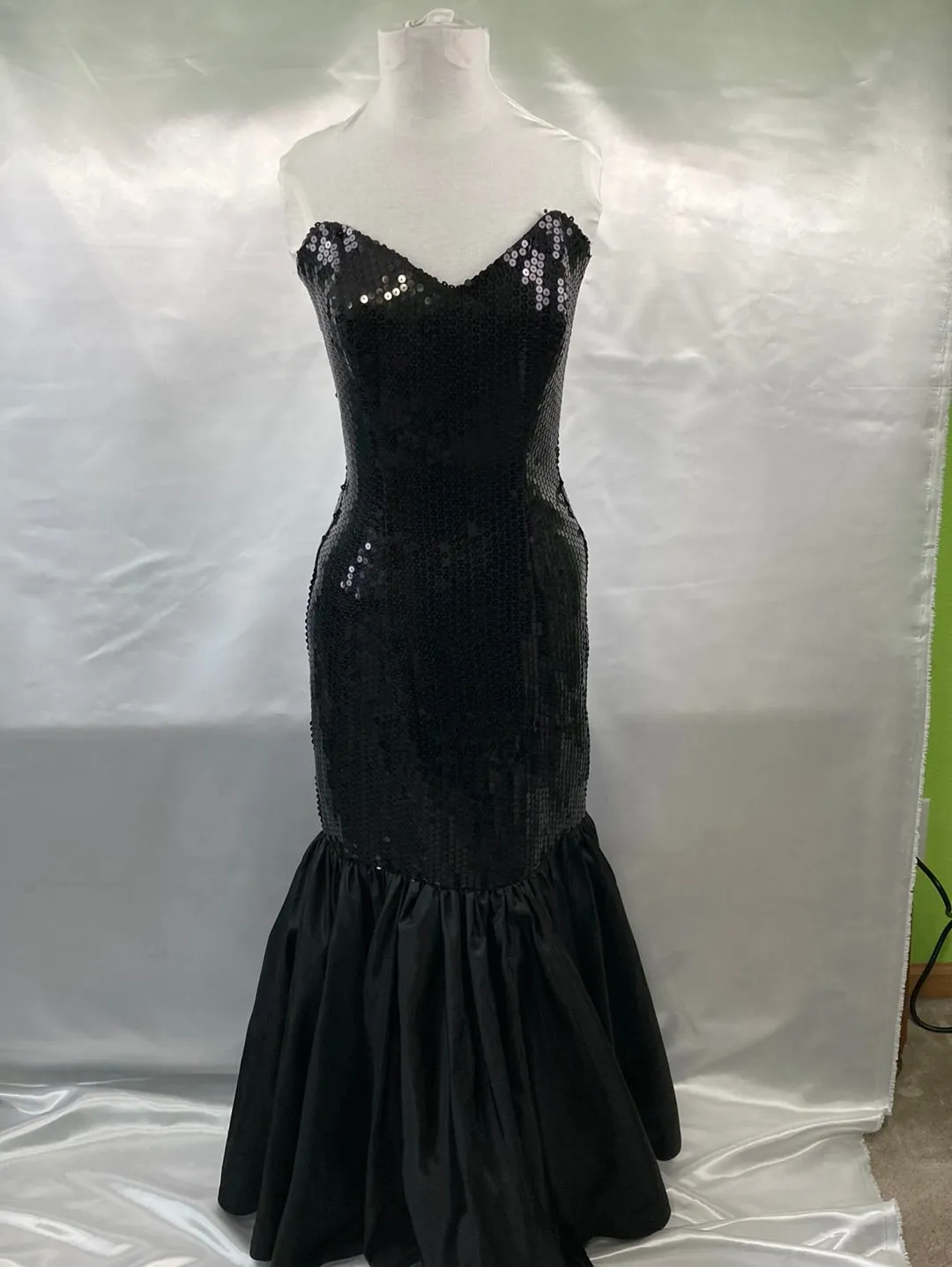 1980's Nadine Strapless Sequin Black Mermaid Prom Dress Vintage Women's Small