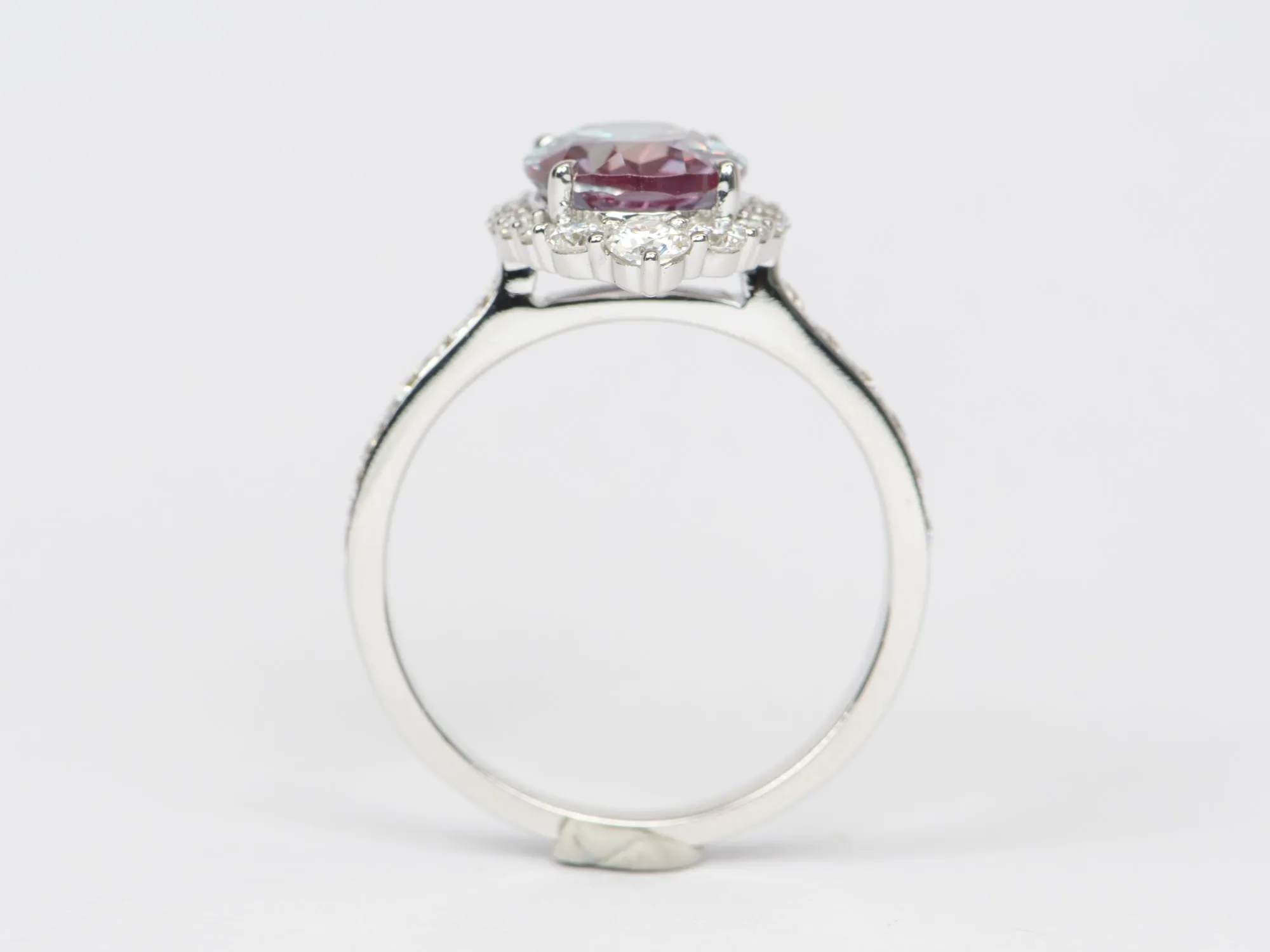 3.26ct Lab Alexandrite with Moissanite Halo and Band Engagement Ring 14K White Gold R6429