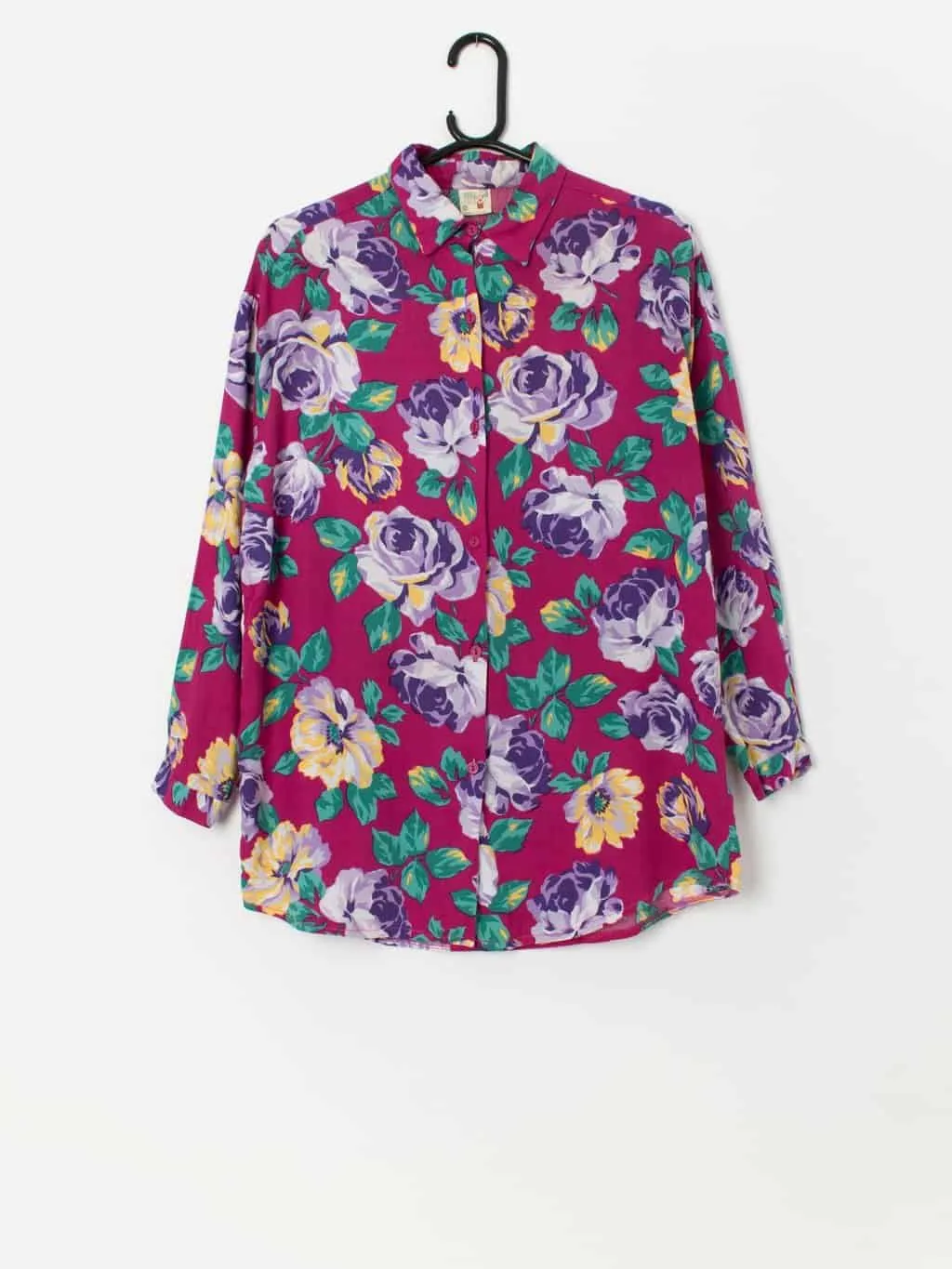 80s vintage Topshop blouse with vibrant rose print – Medium