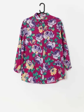 80s vintage Topshop blouse with vibrant rose print – Medium