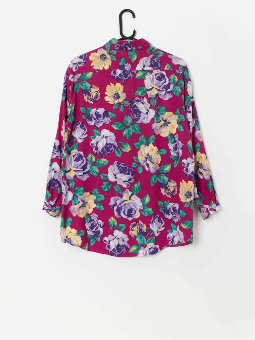 80s vintage Topshop blouse with vibrant rose print – Medium