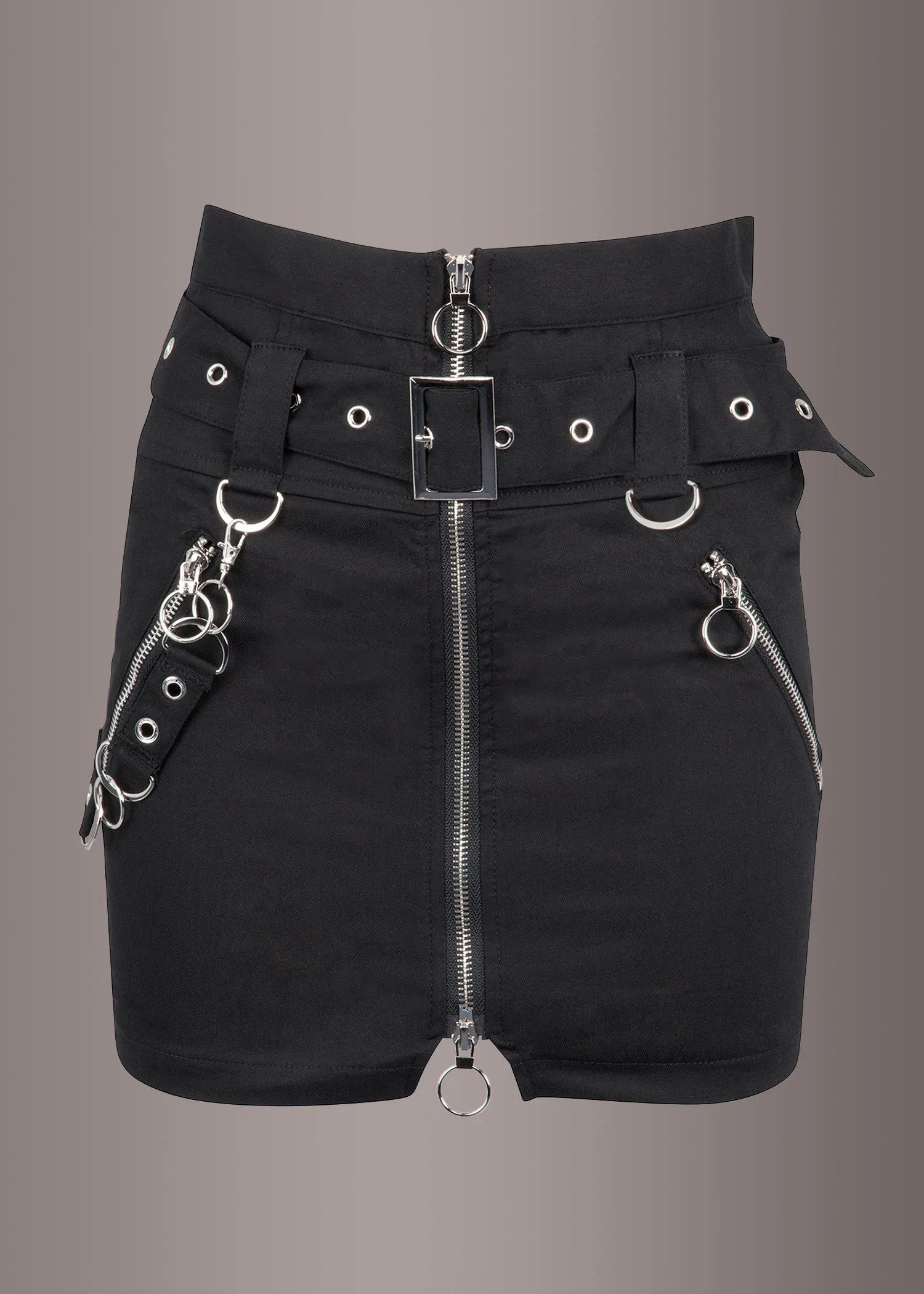 Aces High Mini Skirt with Studs and Buckles