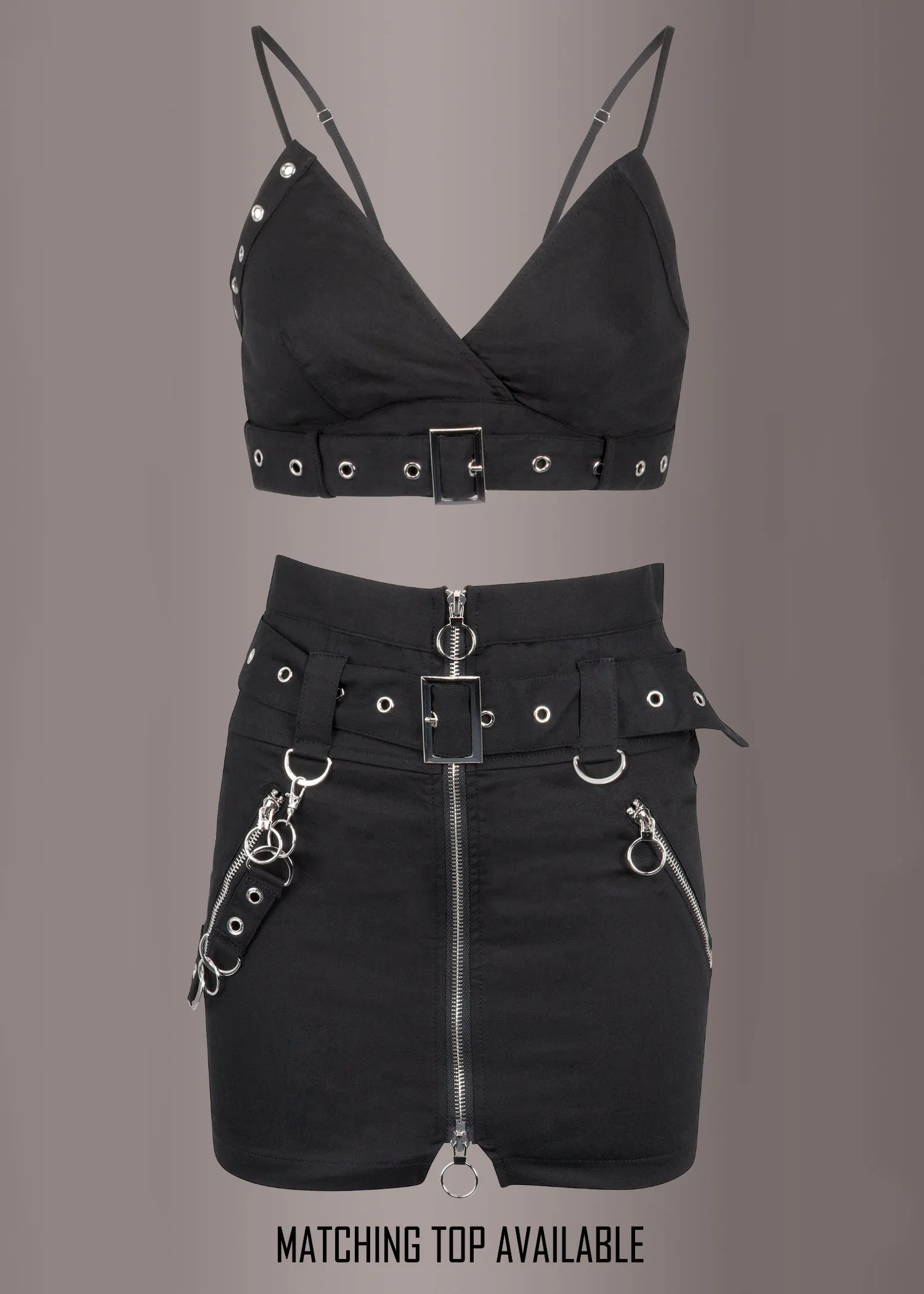 Aces High Mini Skirt with Studs and Buckles