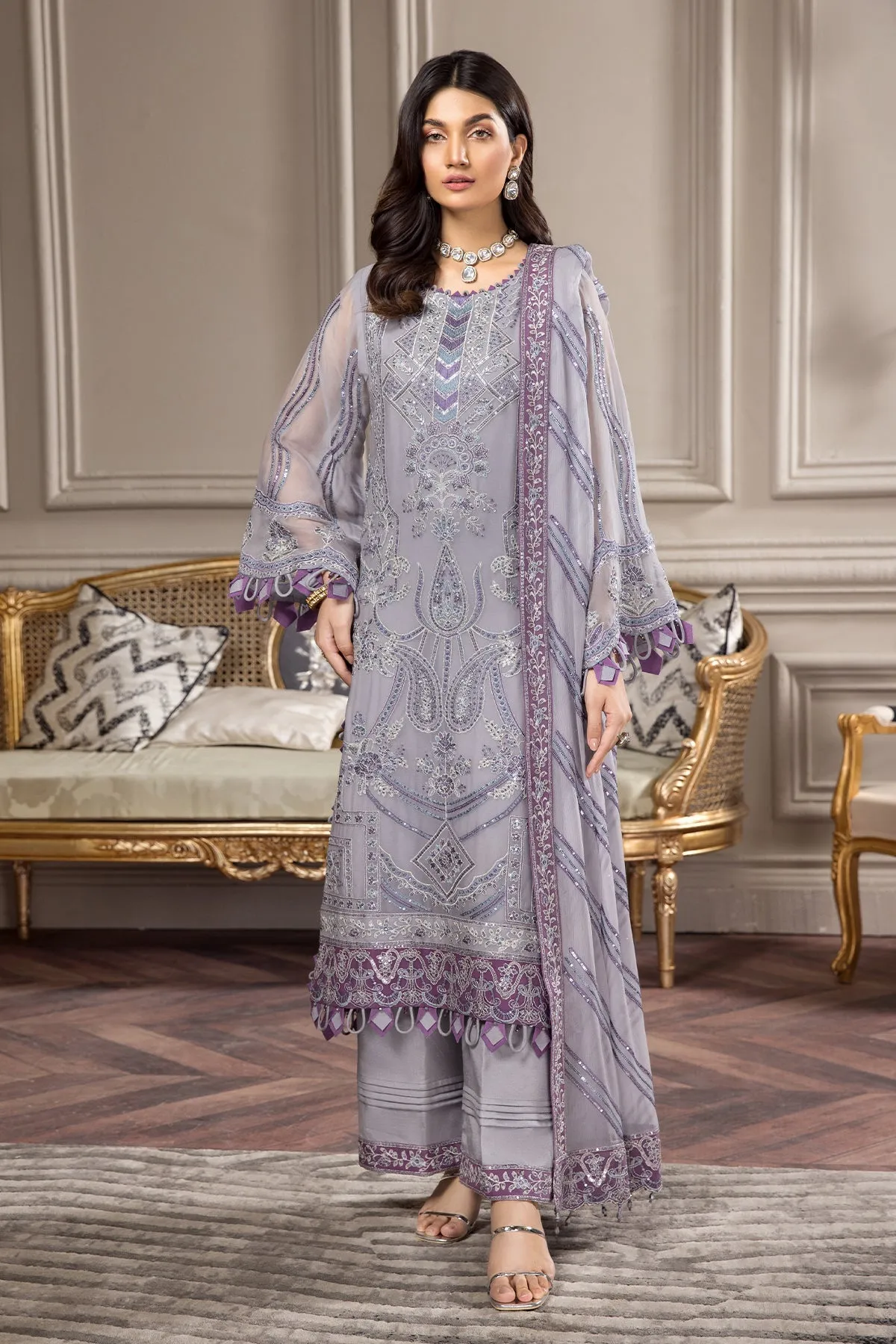 Alizeh Fashion Aqs-e-Dast Unstitched 3Pc Chiffon Suit D-03 Jahanara