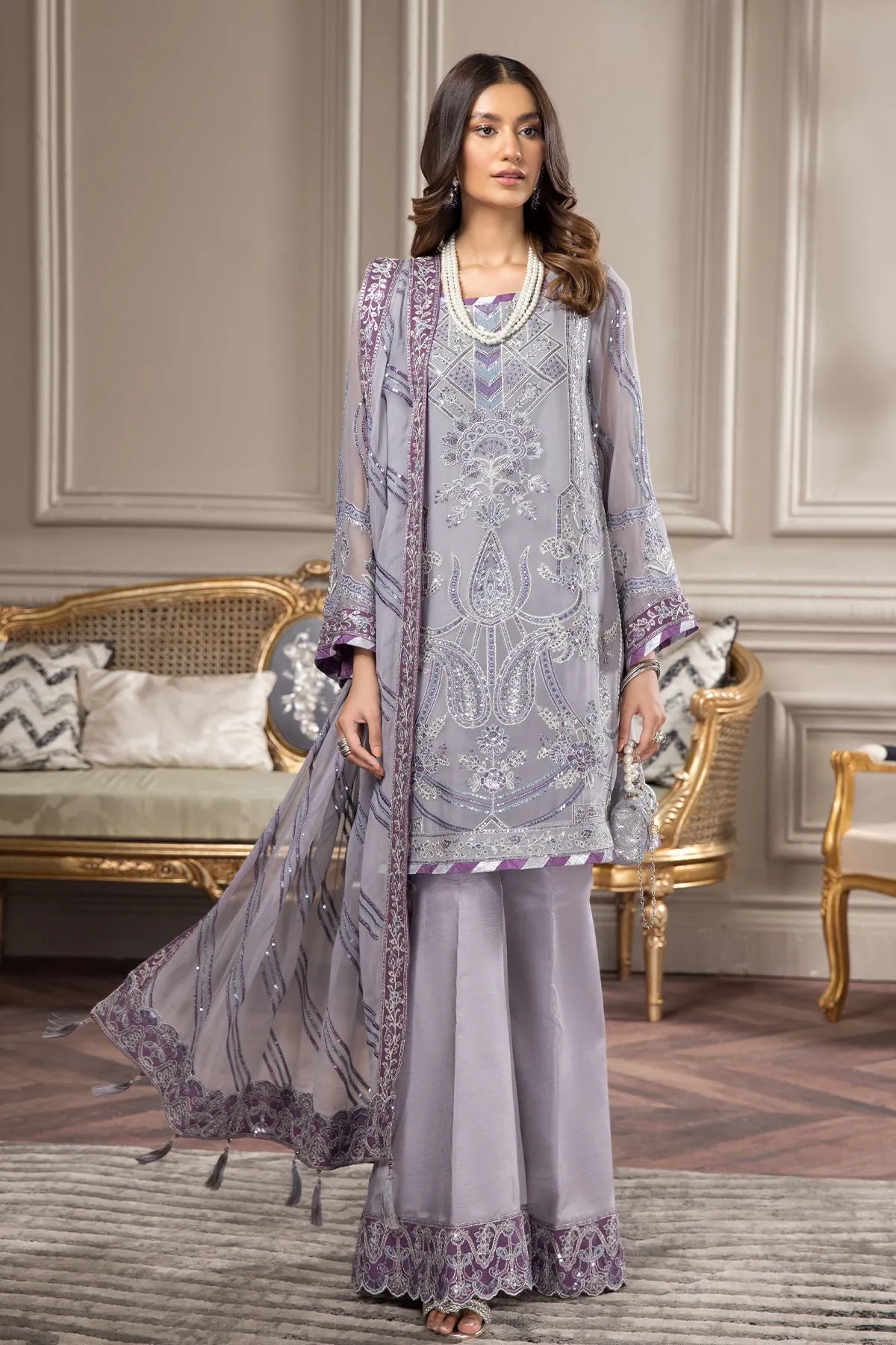 Alizeh Fashion Aqs-e-Dast Unstitched 3Pc Chiffon Suit D-03 Jahanara