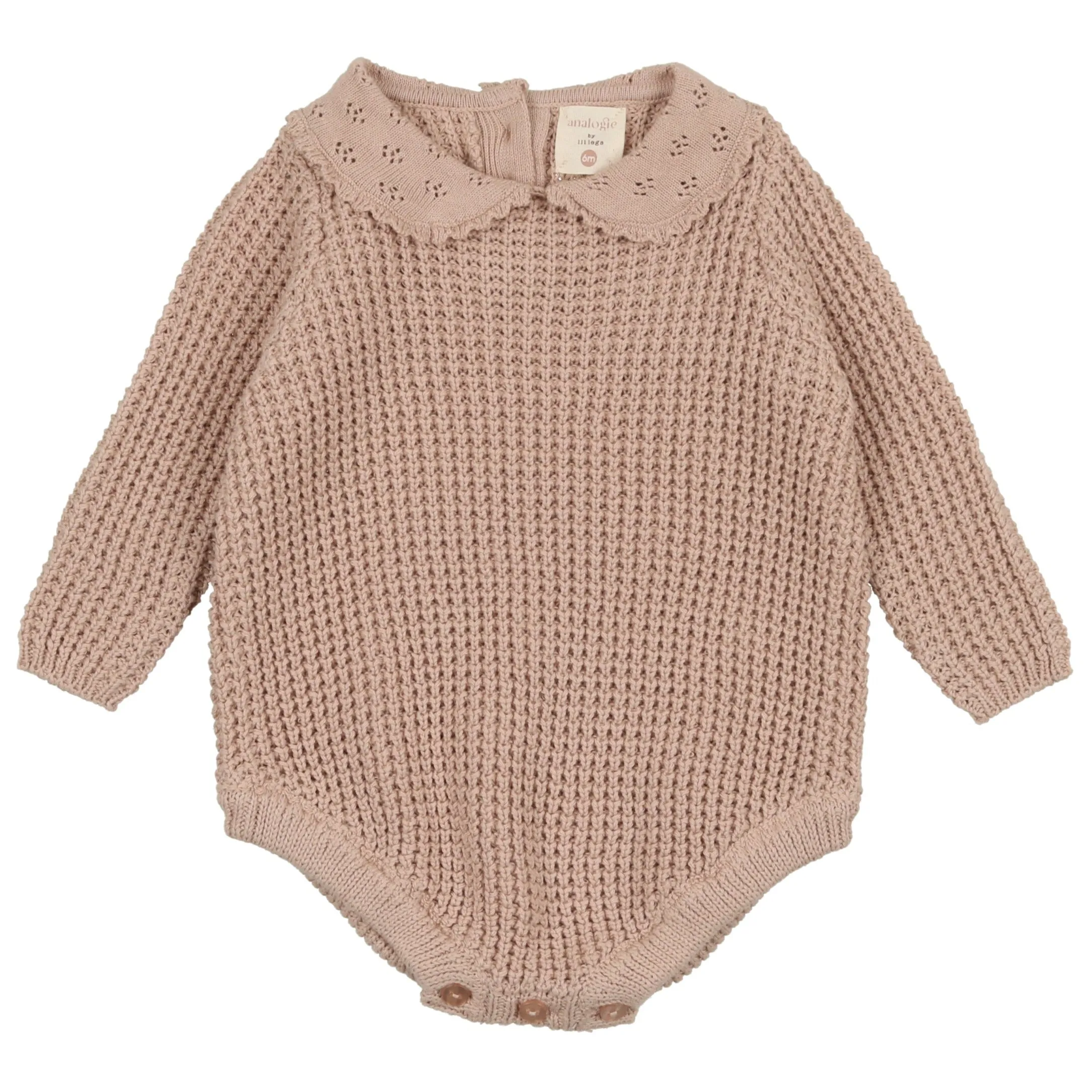 Analogie by Lil Legs Blush Pointelle Collar Knit Romper