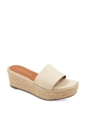 ANDRE ASSOUS Womens Beige 1-1/2 Platform Padded Sienna Open Toe Wedge Slip On Leather Espadrille Shoes