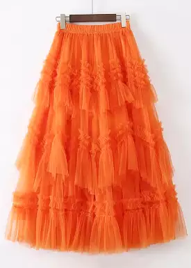 Art Orange Ruffled Elastic Waist Tulle Skirt Summer AS1013