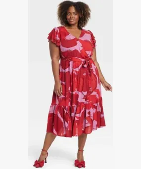 Ava & Viv Women's Flutter Short Sleeve Wrap Maxi Dress