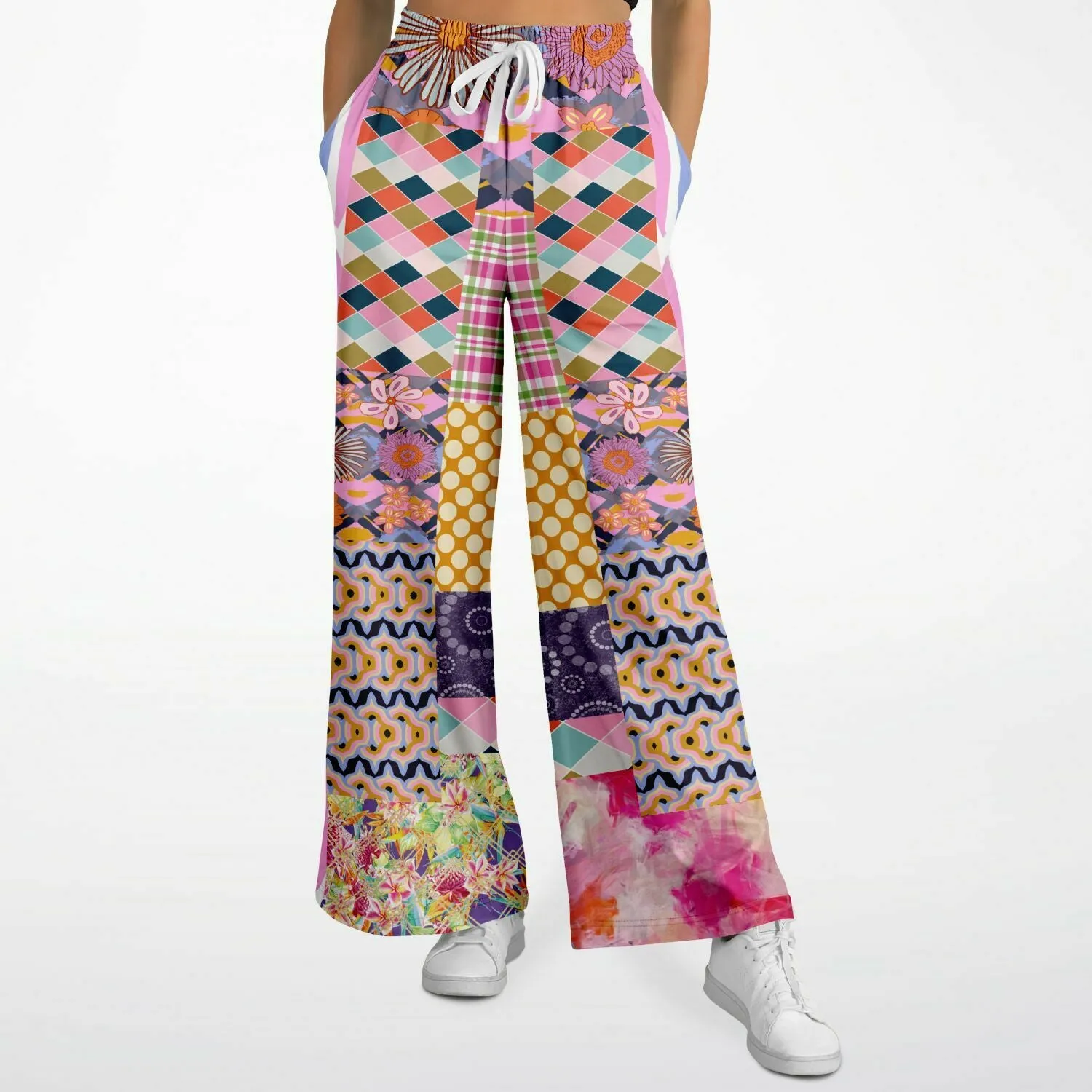 Bahama Mama Pink Floral Patchwork Eco-Poly Stretchy Phat Bellbottoms