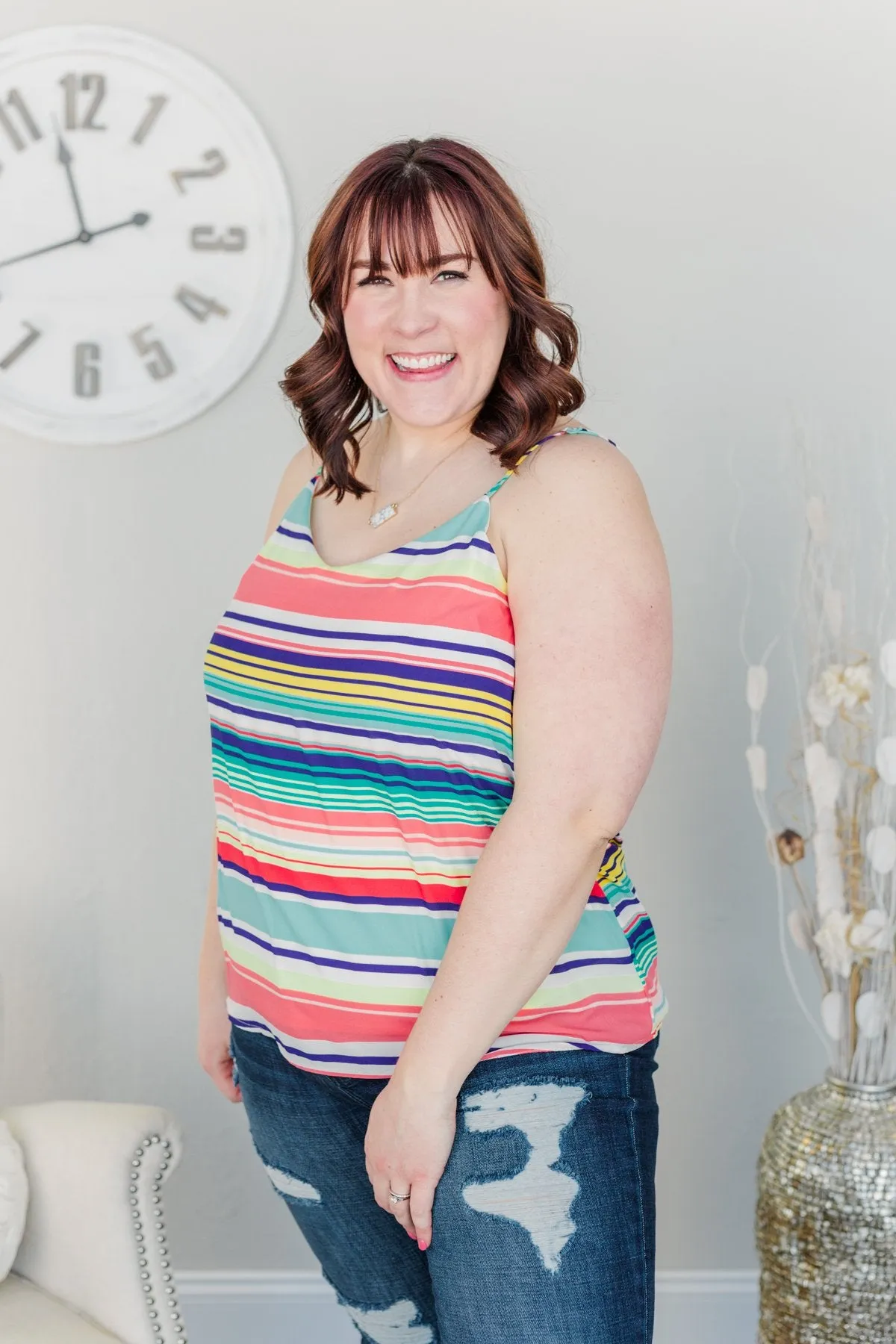 Beautifully Bold Striped Tank Top- Mint Multi-Color