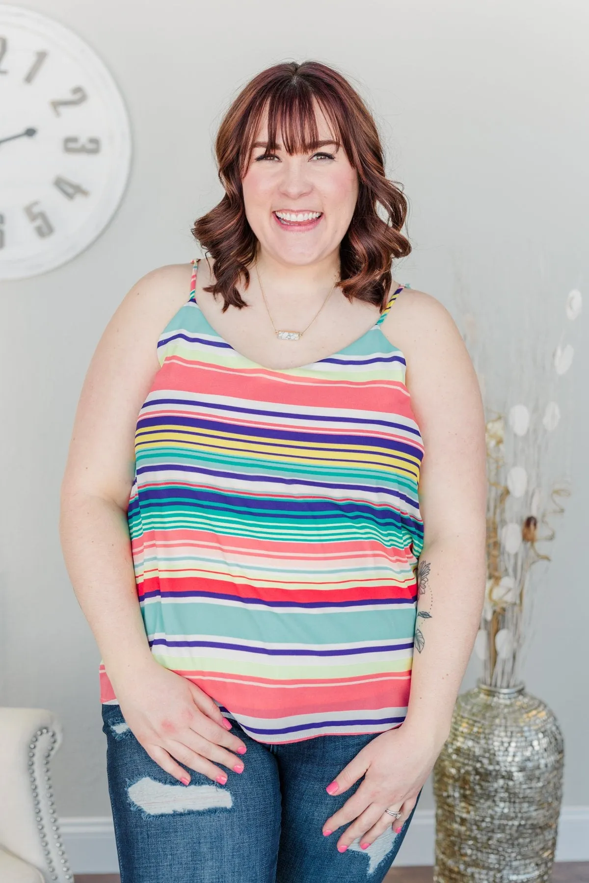 Beautifully Bold Striped Tank Top- Mint Multi-Color