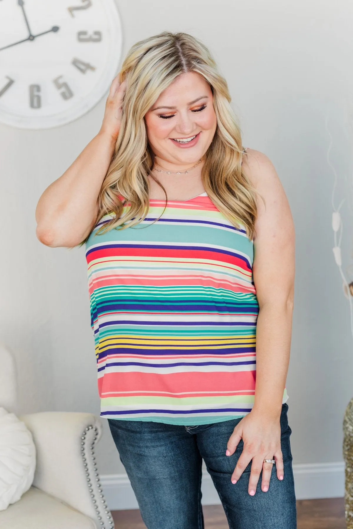 Beautifully Bold Striped Tank Top- Mint Multi-Color