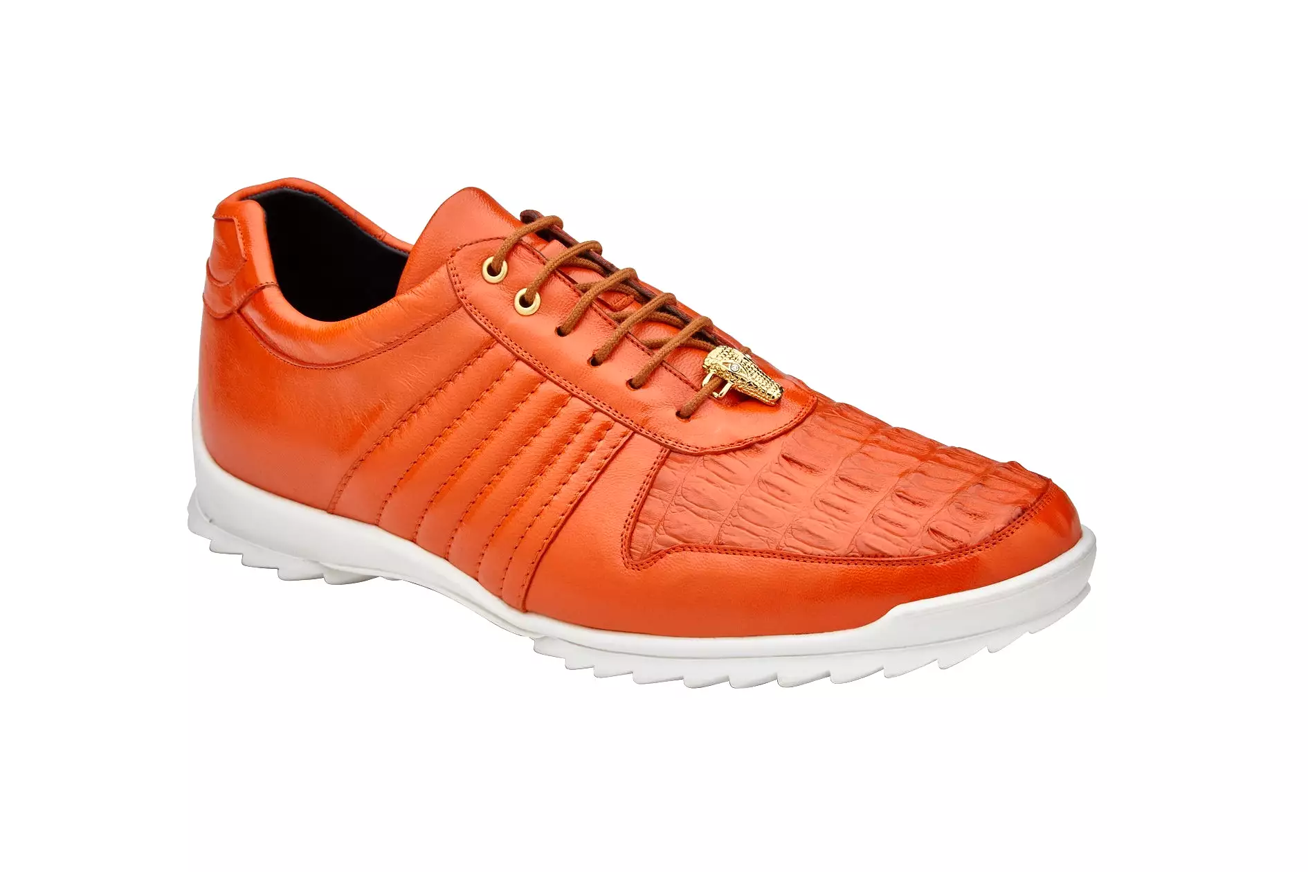 Belvedere - Astor, Genuine Hornback Caiman Crocodile and Soft Calf Sneaker - Orange - 33599