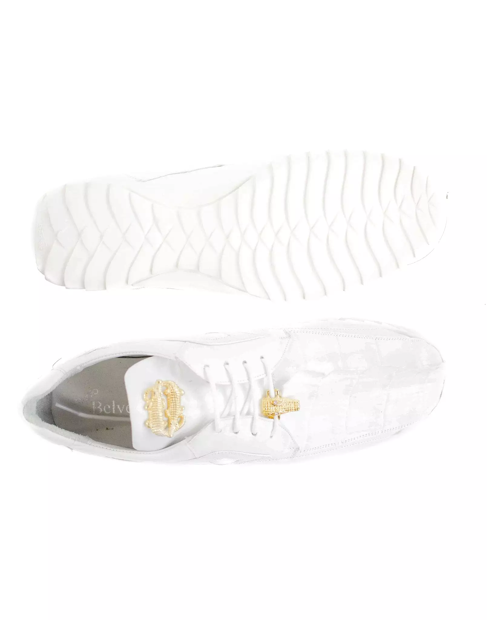 Belvedere - Vasco, Genuine Caiman Crocodilus and Soft Calf Sneaker - White - 336122