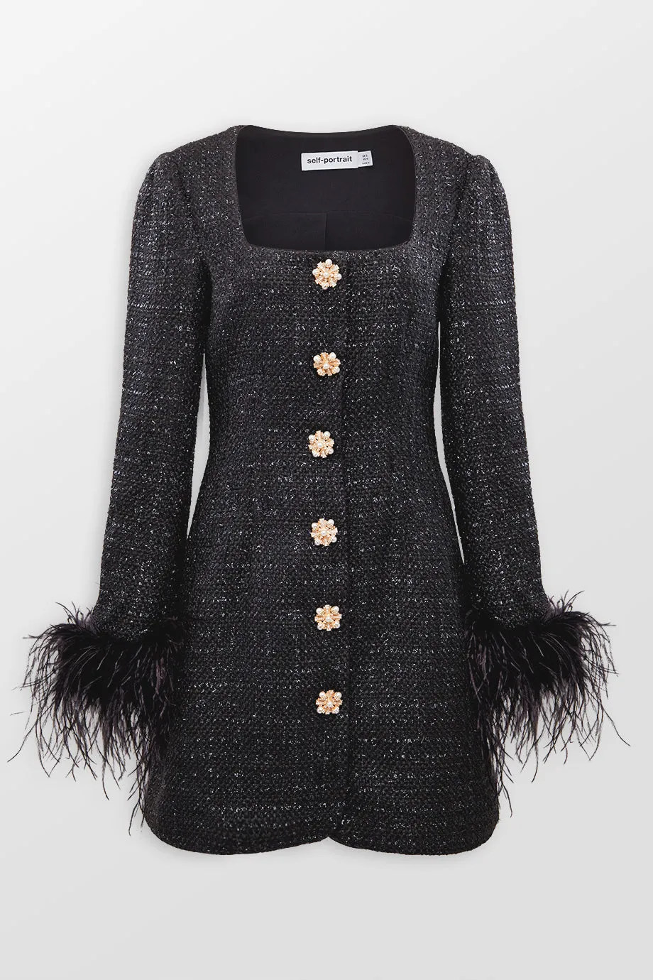 Black Boucle Feather Mini Dress