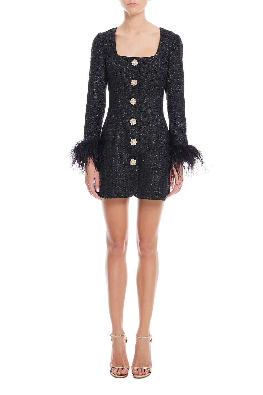 Black Boucle Feather Mini Dress