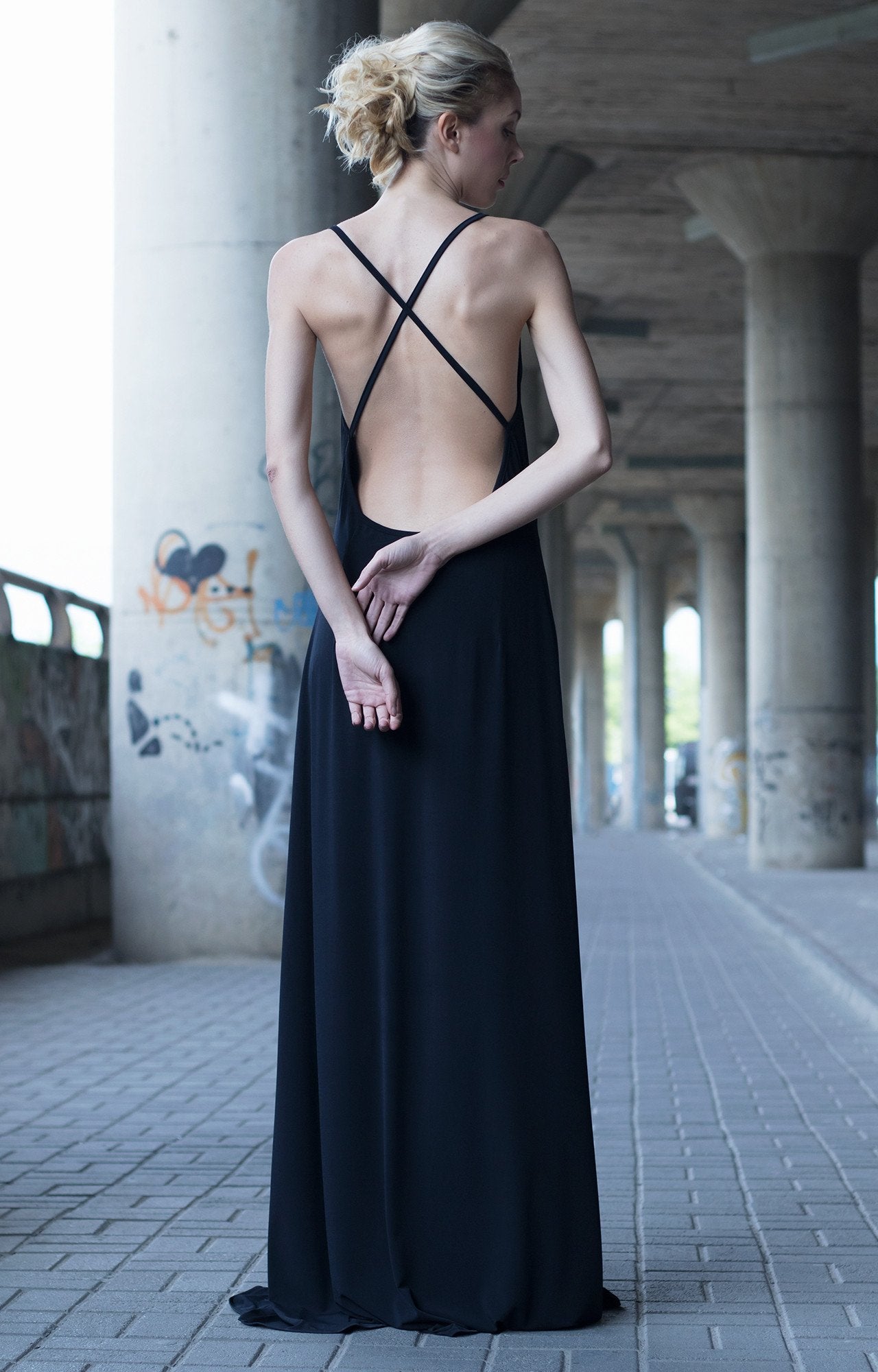 Black Plunging Neckline Dress