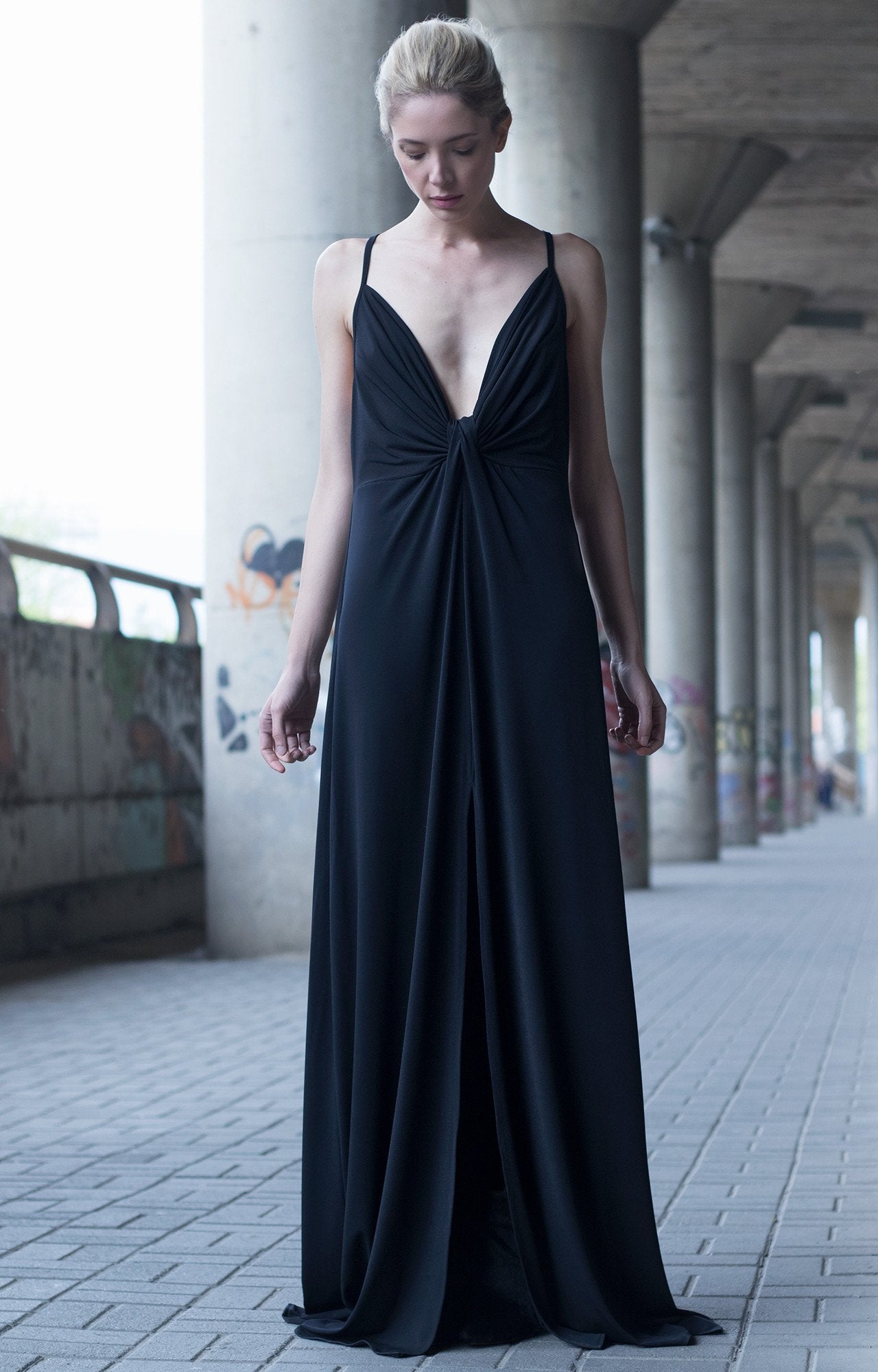 Black Plunging Neckline Dress