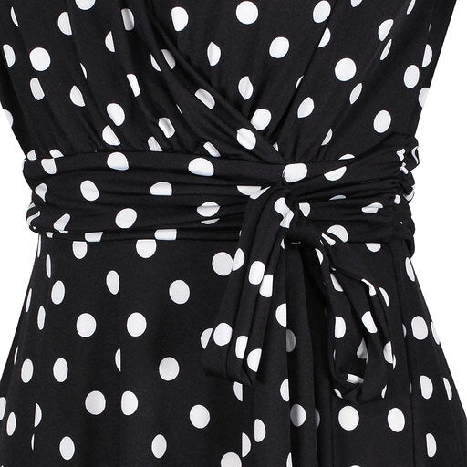 Black Polka Dot Cap Sleeve Fit And Flare Midi Dress