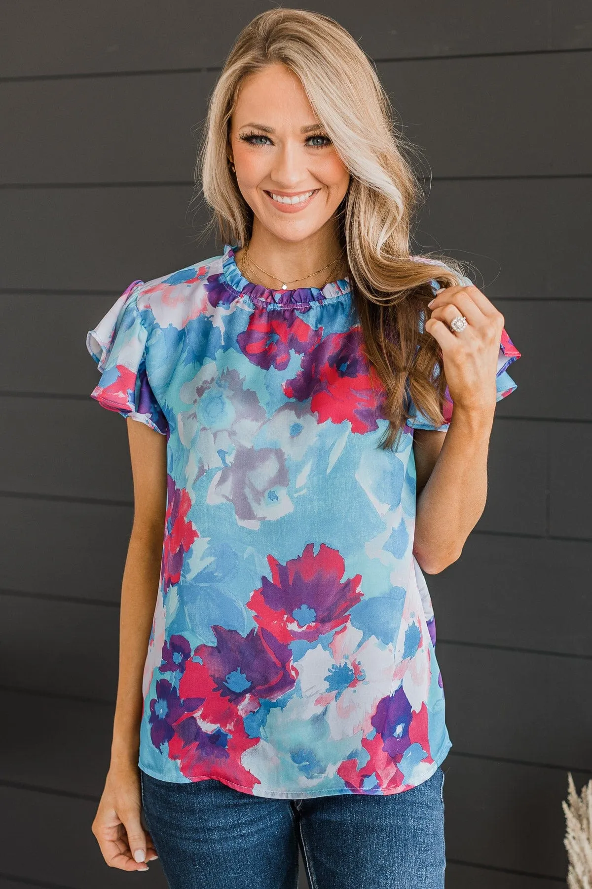 Blooming Love Floral Blouse- Blue & Purple