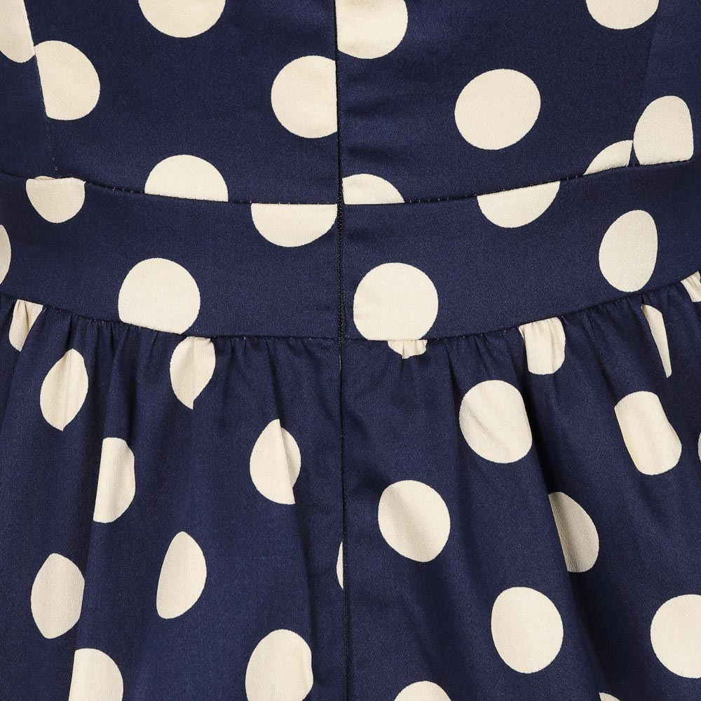 Blue And Cream Polka Dot Vintage 50s 3/4 Sleeve Swing Tea Dress