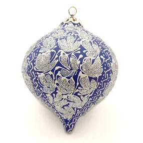 Blue with White and Glitter Teardrop Ceramic Ornament