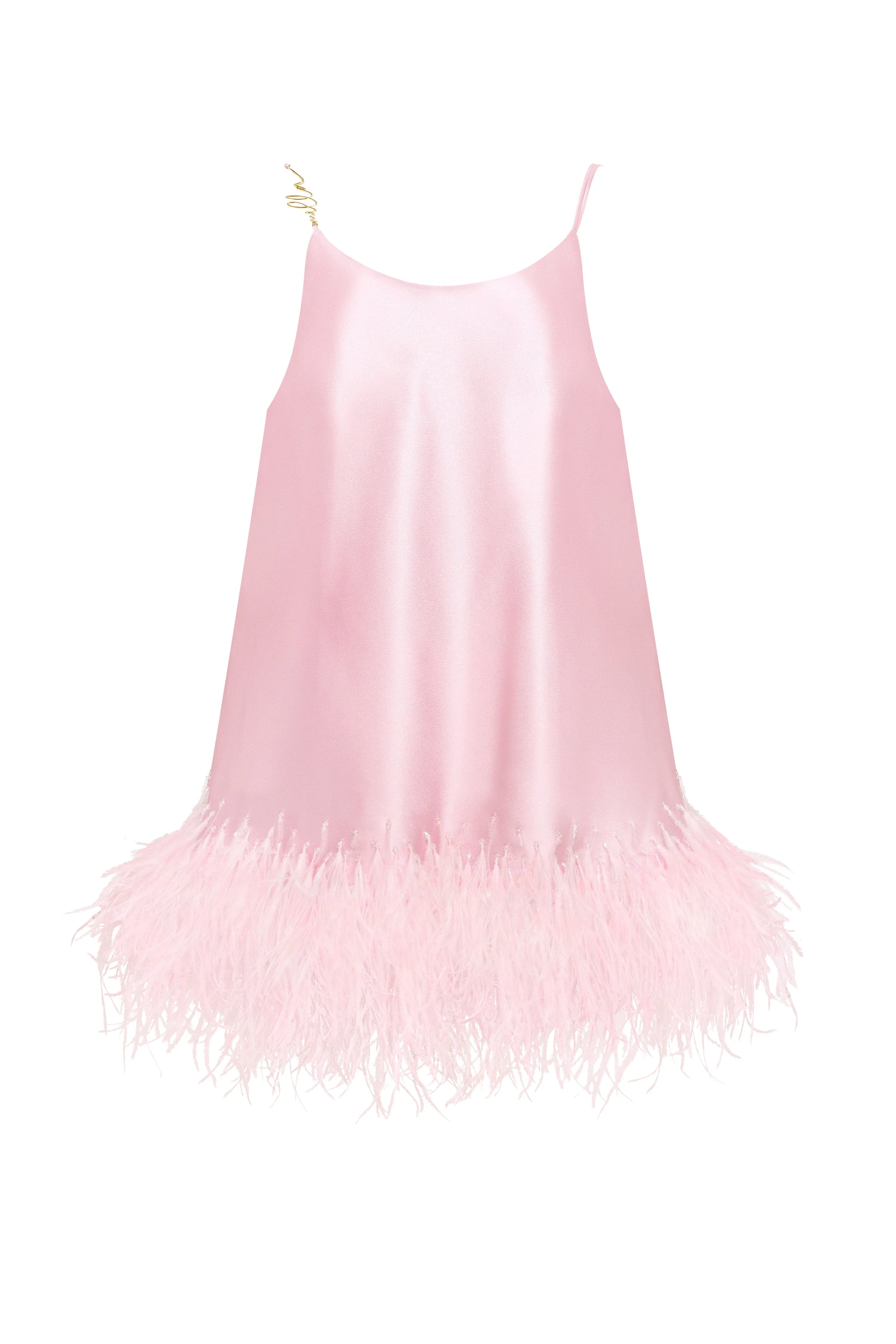 Bohemian pink feather-trimmed slip mini dress, Xo Xo    