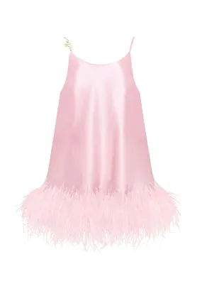 Bohemian pink feather-trimmed slip mini dress, Xo Xo    