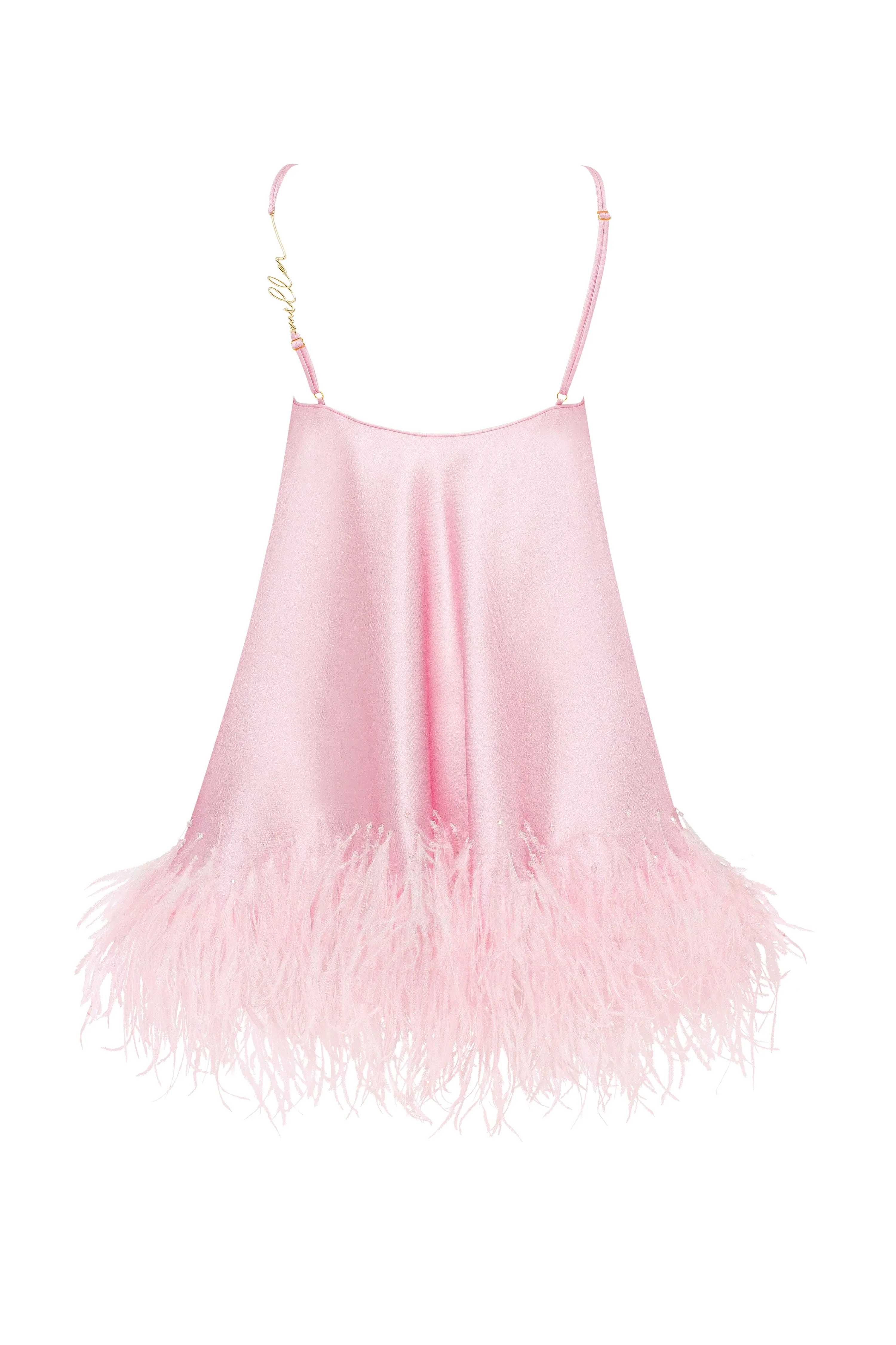 Bohemian pink feather-trimmed slip mini dress, Xo Xo    