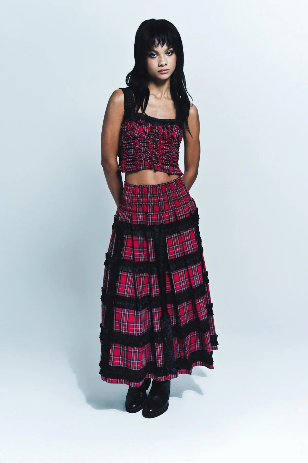 CAROLINE HU | TARTAN FRILL SKIRT