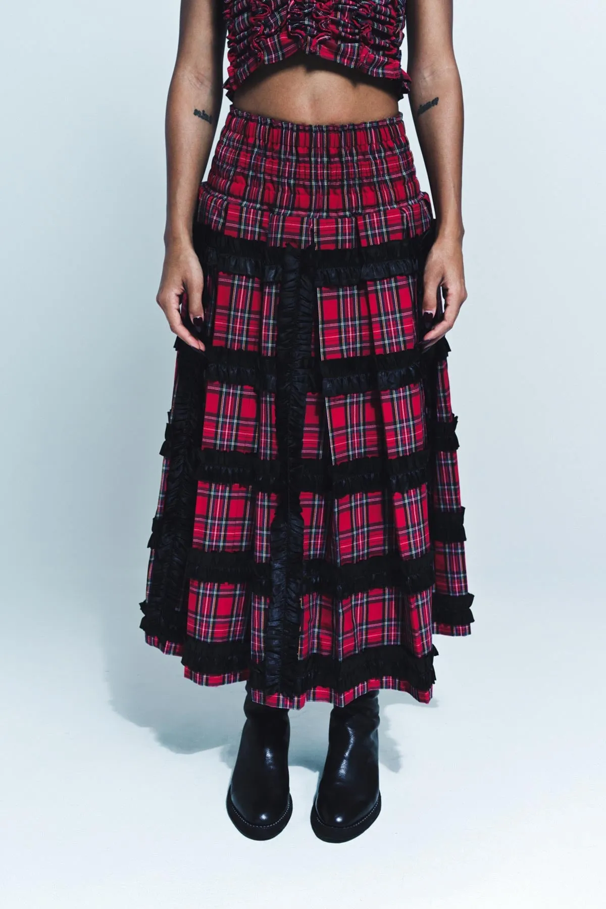 CAROLINE HU | TARTAN FRILL SKIRT