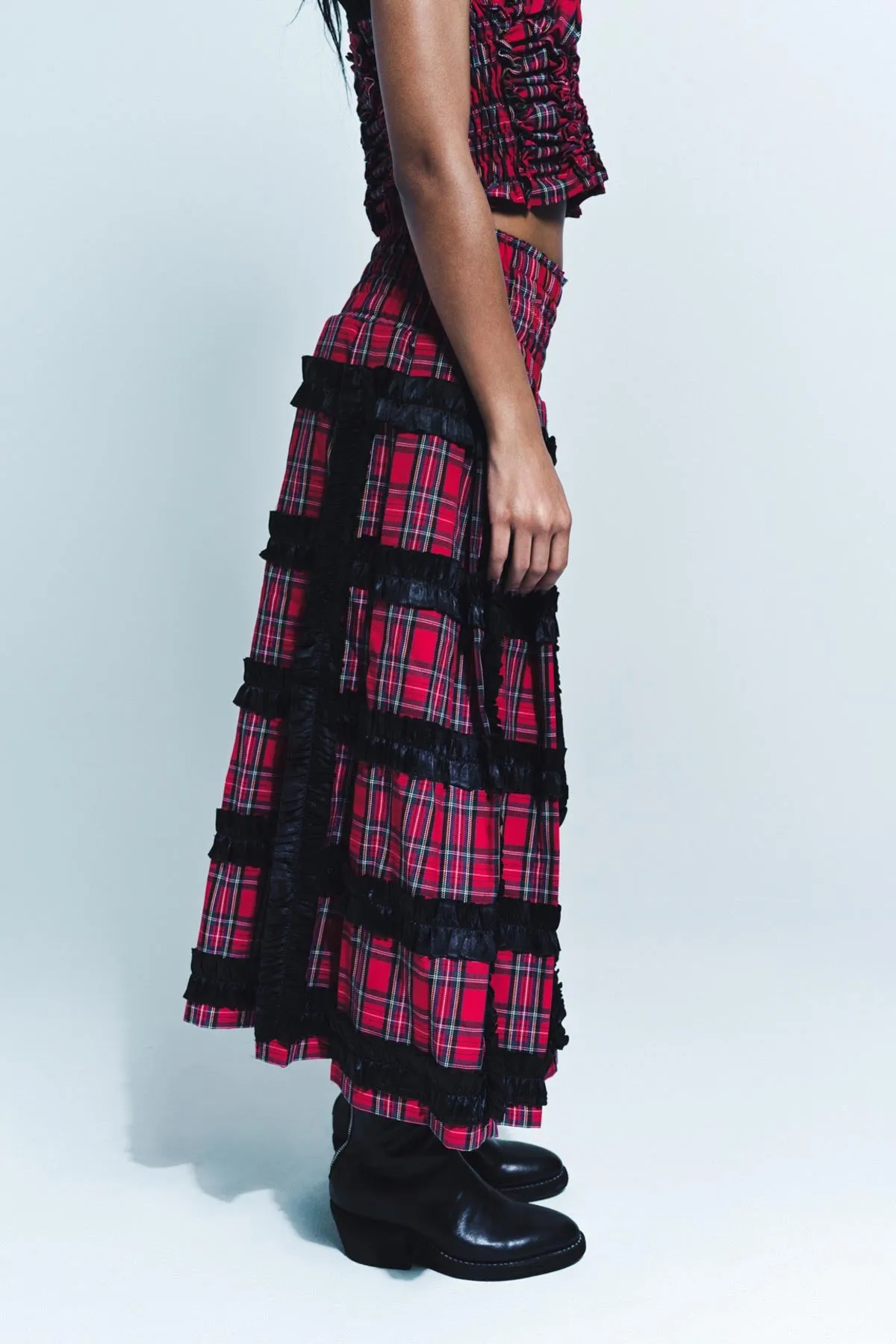 CAROLINE HU | TARTAN FRILL SKIRT