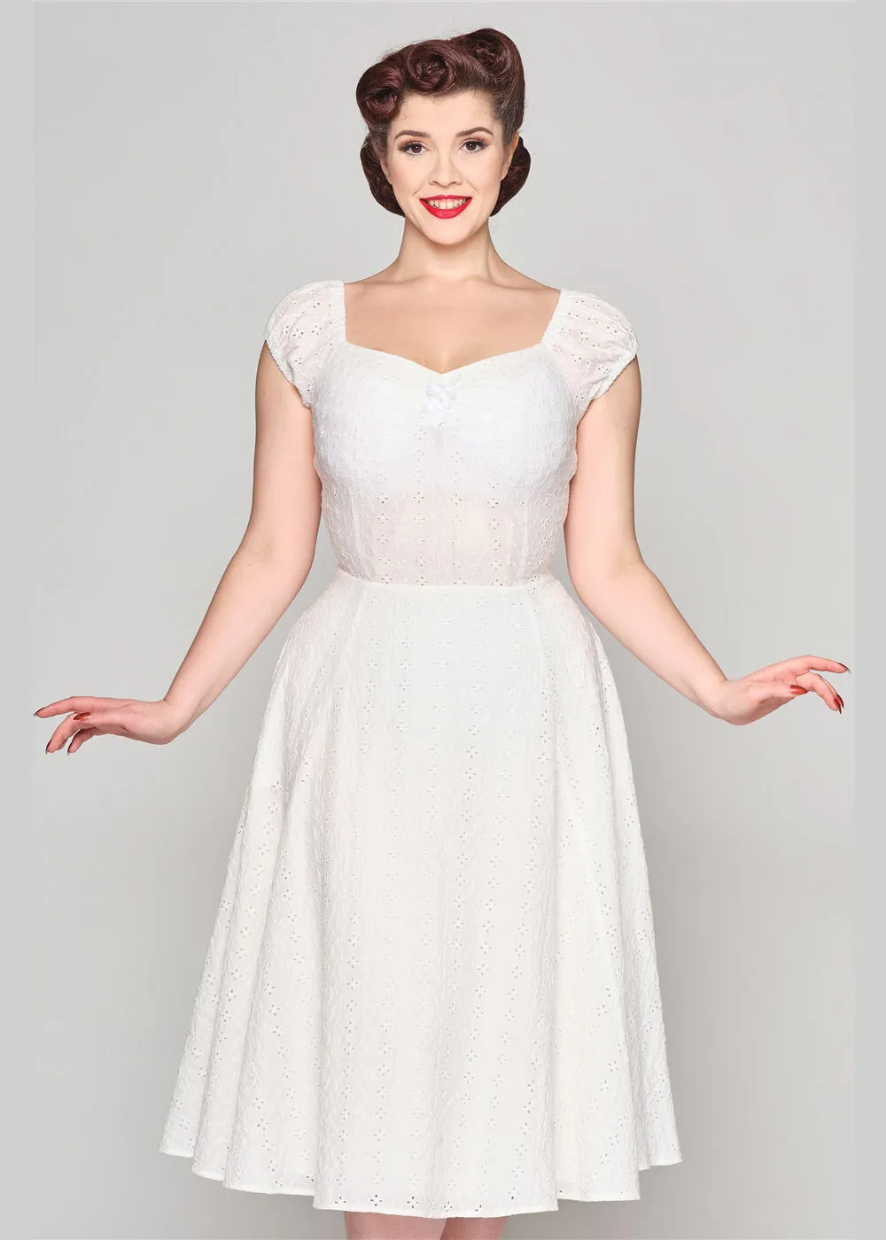 Collectif Dolores Broderie Anglaise 50's Swing Dress White