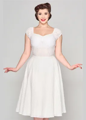 Collectif Dolores Broderie Anglaise 50's Swing Dress White