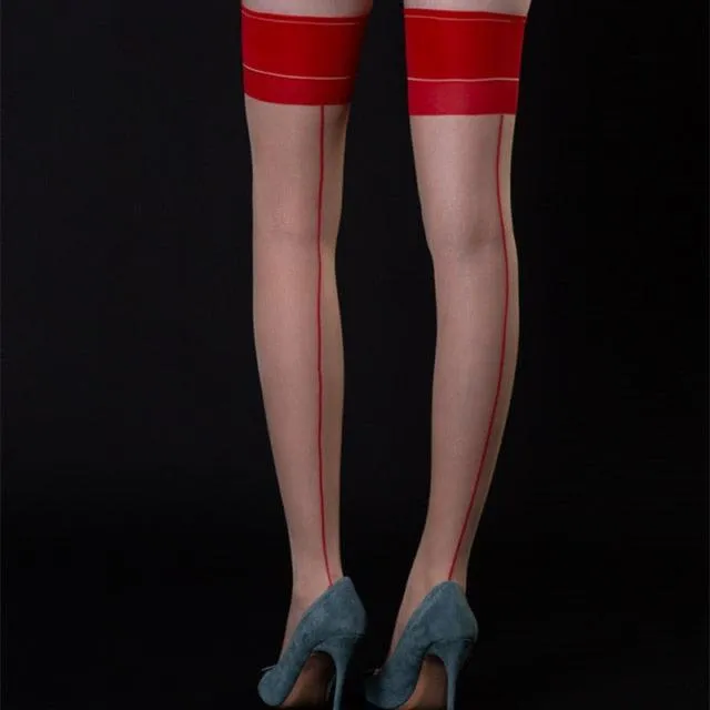 Contrast Color Thigh High Stockings Retro Back Line