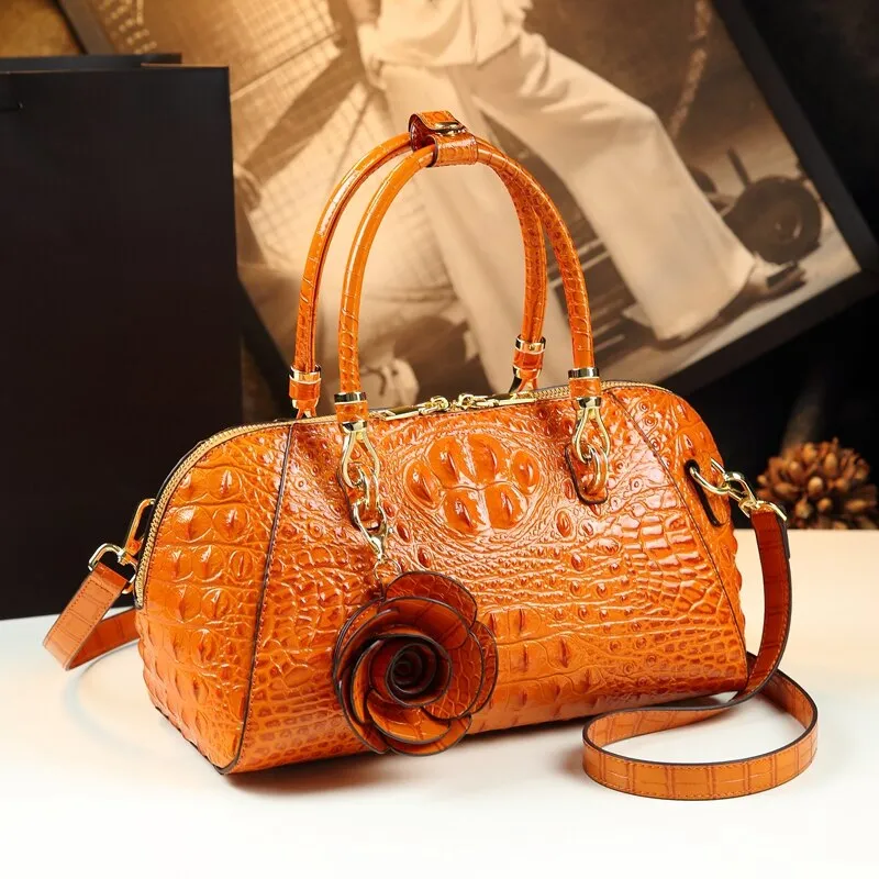 Crocodile Pattern Tassel Decor Shoulder Messenger Handbag for Women