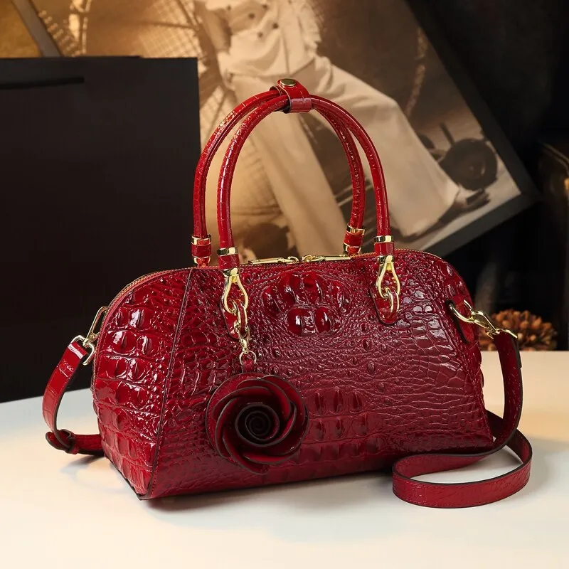 Crocodile Pattern Tassel Decor Shoulder Messenger Handbag for Women