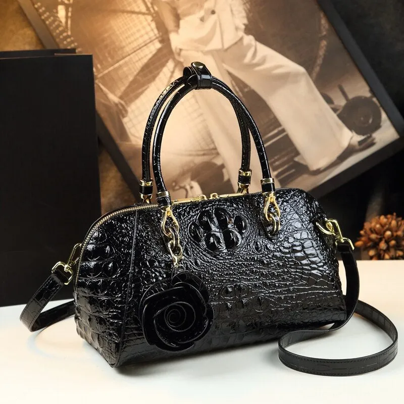 Crocodile Pattern Tassel Decor Shoulder Messenger Handbag for Women