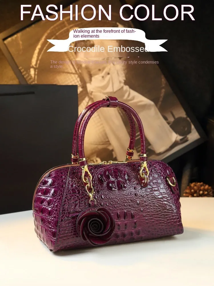 Crocodile Pattern Tassel Decor Shoulder Messenger Handbag for Women