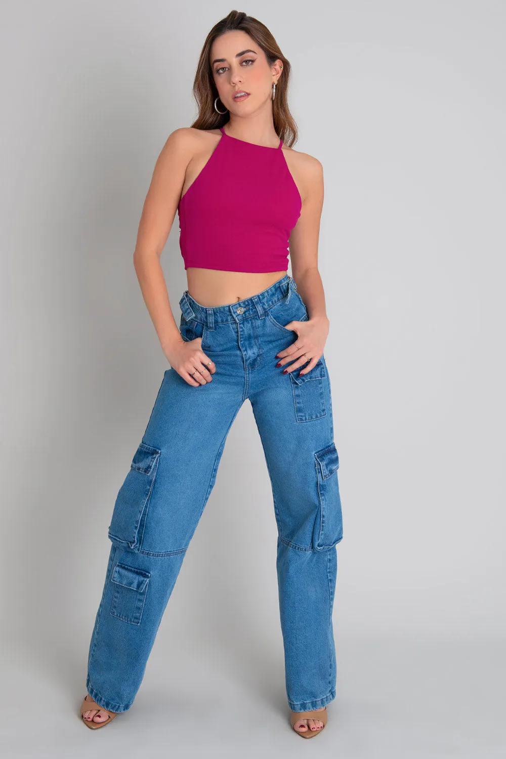 Crop top de tirantes cruzados escote espalda