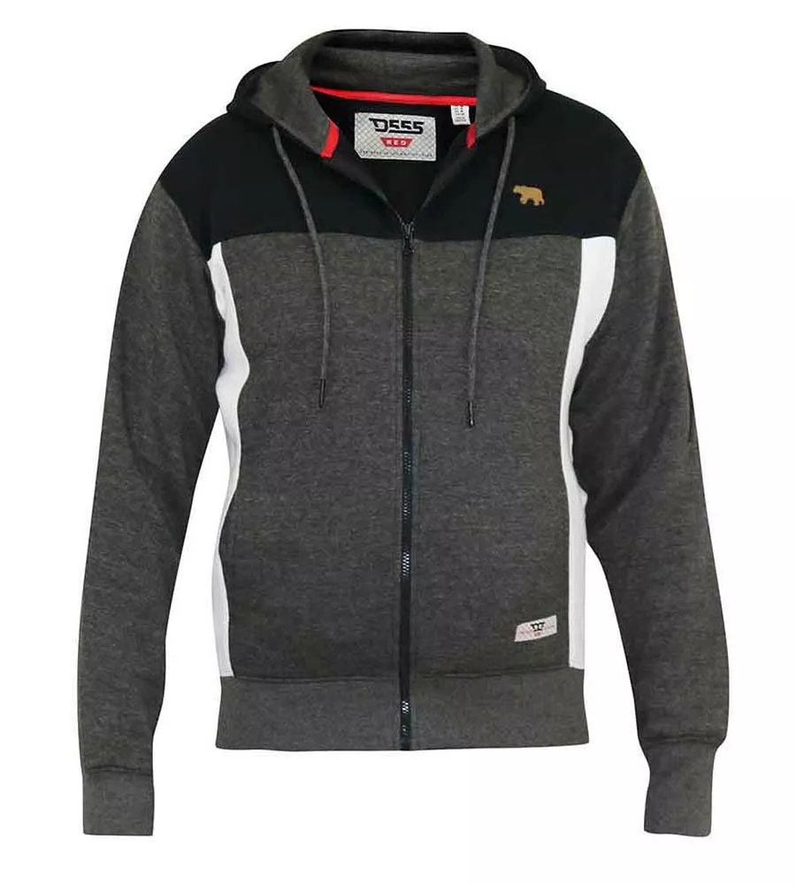 D555 Big Mens Full Zip Hoodie With Cut and Sew Sleeve Detail (NATHAN)