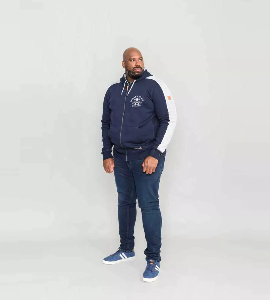 D555 Big Mens Navy Full Zip Hoodie With Chest Embroidery (EATON)