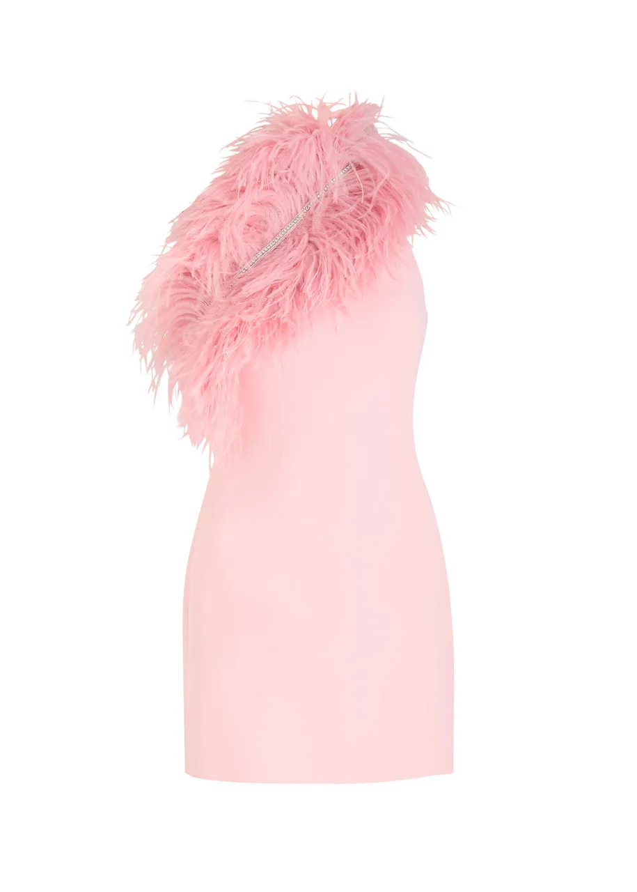 DAVID KOMA Feather and crystal-embellished mini dress  -                         -                     -                