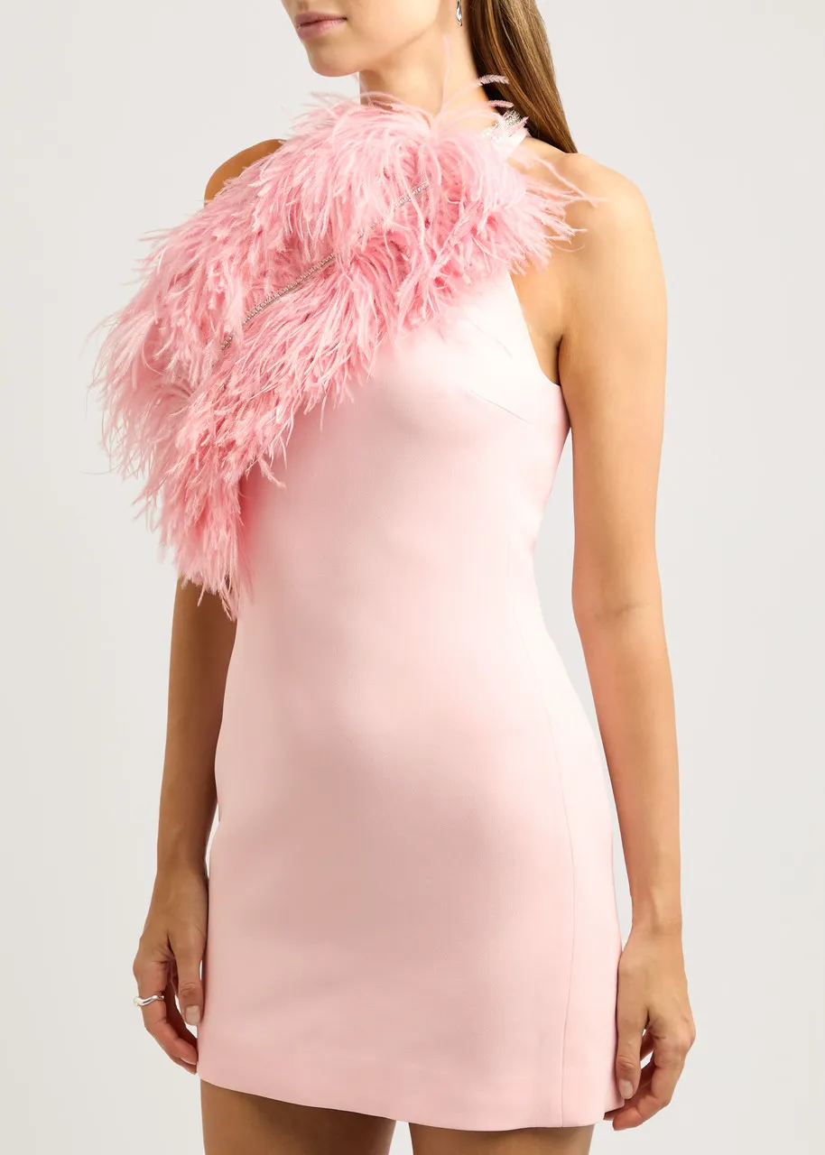 DAVID KOMA Feather and crystal-embellished mini dress  -                         -                     -                