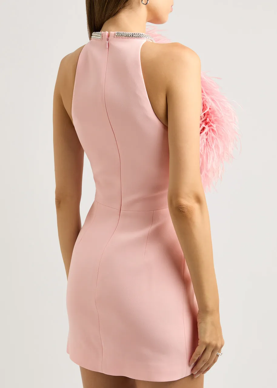 DAVID KOMA Feather and crystal-embellished mini dress  -                         -                     -                