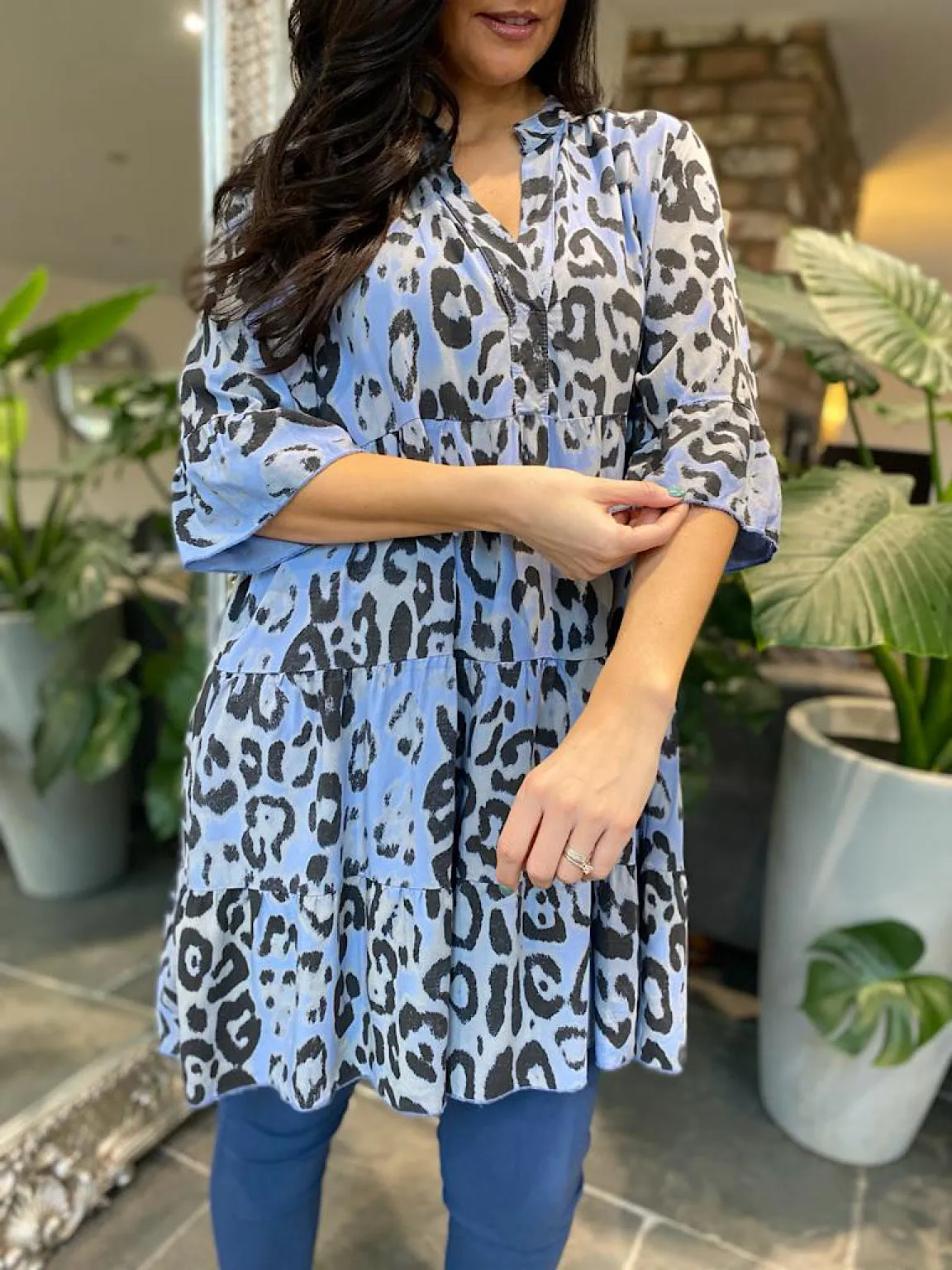 Denim Leopard Tiered Tunic Rachel