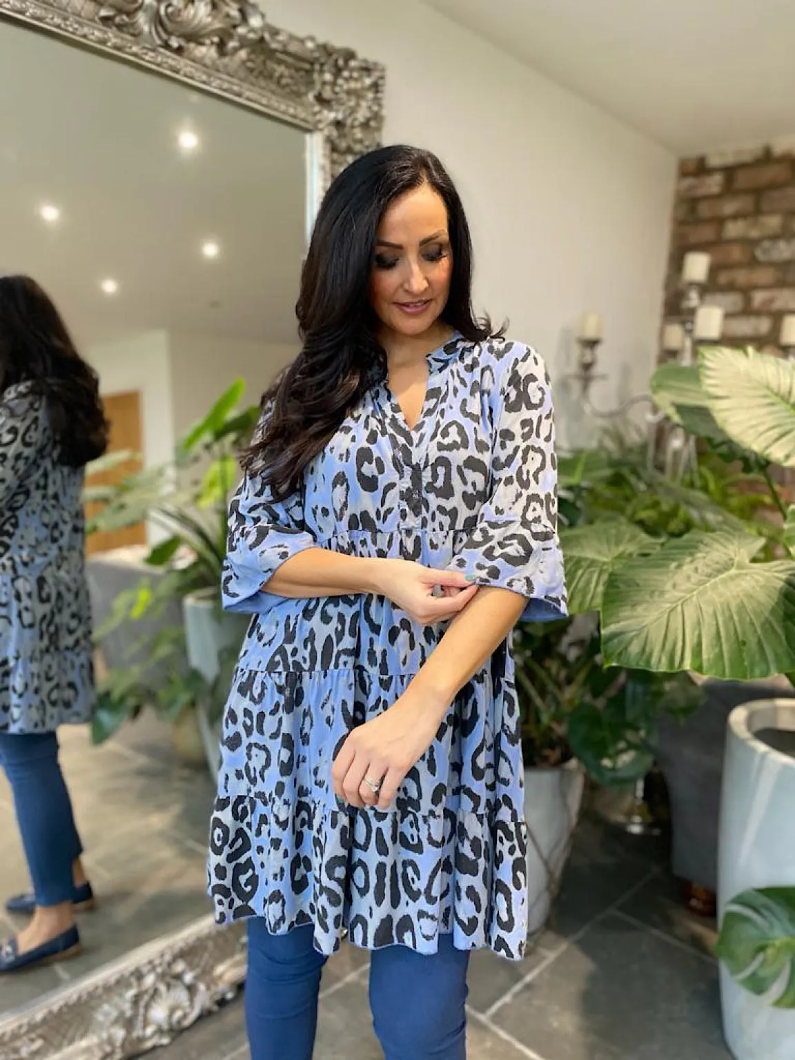 Denim Leopard Tiered Tunic Rachel