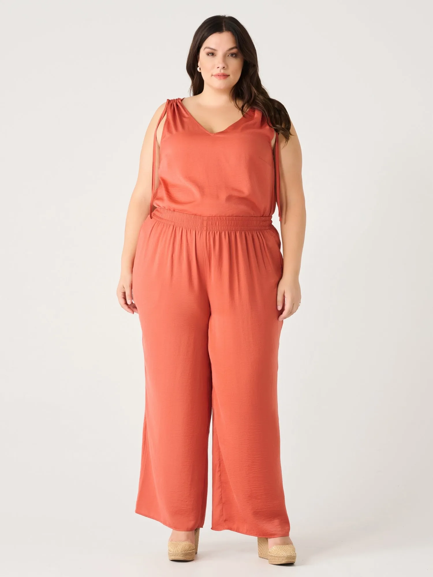 Dex Plus Flowy Wide Leg Pants In Copper